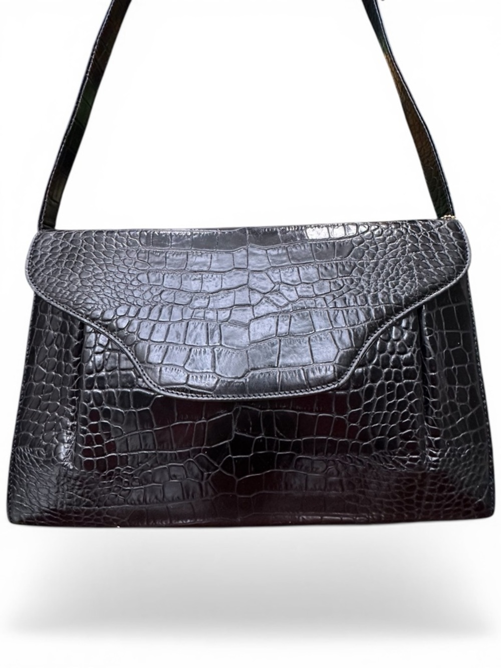 Vintage Bally Croc Embossed Leather Shoulder / crossbody Bag Italy / 70s-80s